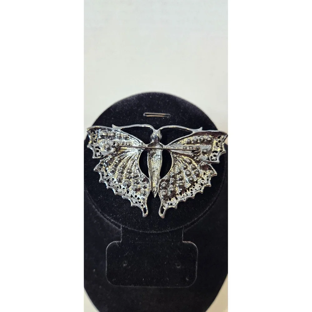 Butterfly Ruby Red Aurora Borealis Rhinestone Brooch‎ Silvertone Statement 3